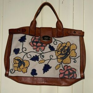 Fossil leather and canvas bag with a floral pattern